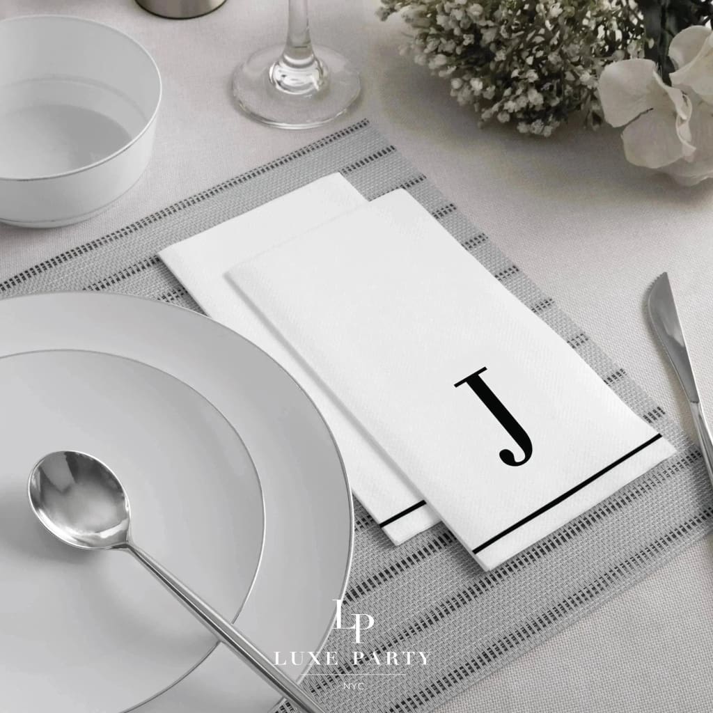 Luxe Party NYC Napkins Black Monogram Paper Disposable Napkins Letter J