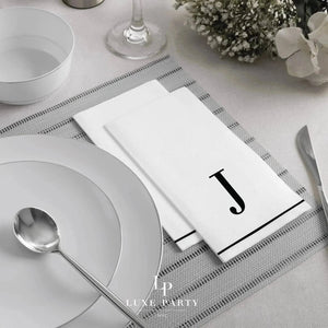 Luxe Party NYC Napkins Black Monogram Paper Disposable Napkins Letter J