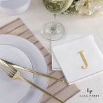 Luxe Party NYC Napkins 16 Cocktail Napkins - 5" x 5" Letter J Gold Monogram Paper Disposable Cocktail Napkins