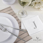 Luxe Party NYC Napkins 16 Cocktail Napkins - 5" x 5" Letter J Silver Monogram Cocktail Paper Disposable Napkins