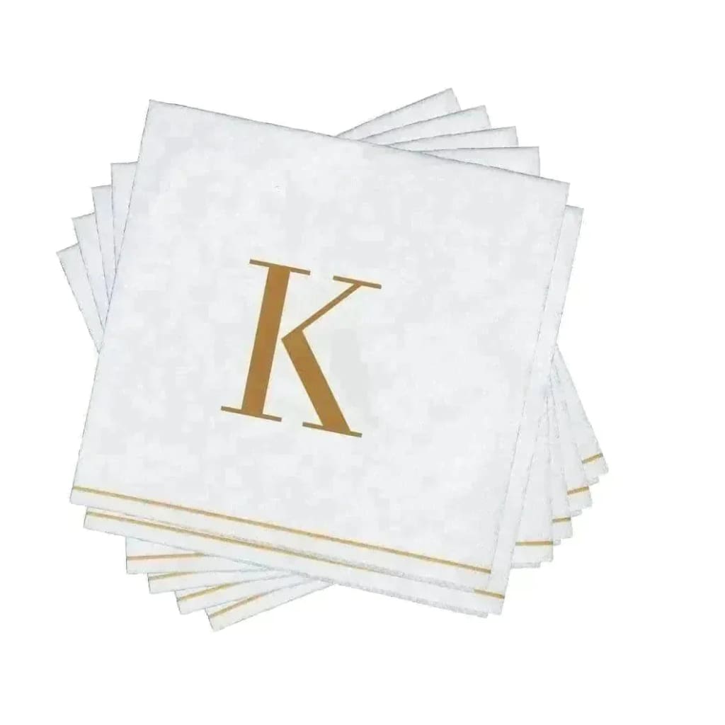 Luxe Party NYC Napkins 16 Cocktail Napkins - 5" x 5" Copy of Letter K Gold Monogram Paper Disposable Napkins