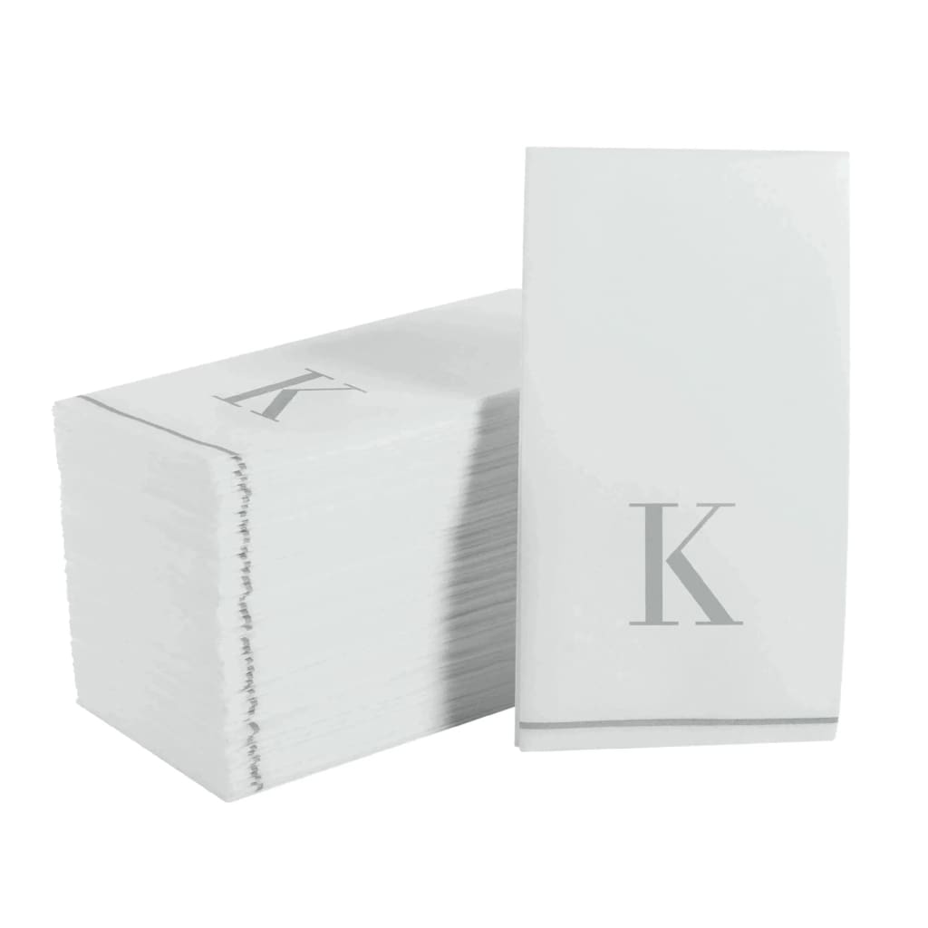 Luxe Party NYC Napkins Silver Monogram Paper Disposable Napkins Letter K