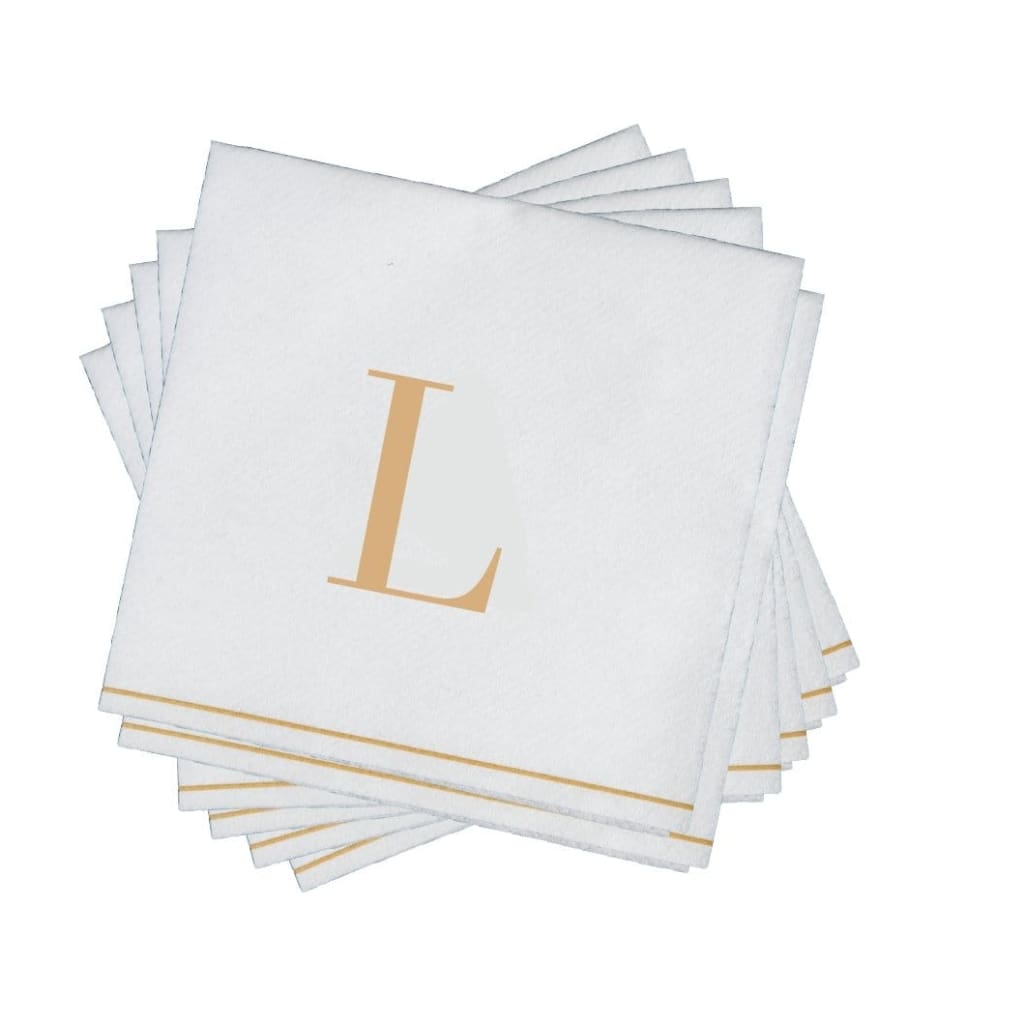 Luxe Party NYC Napkins 16 Cocktail Napkins - 5" x 5" Copy of Letter L Gold Monogram Paper Disposable Napkins
