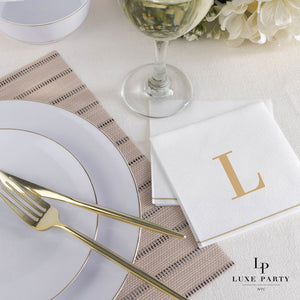 Luxe Party NYC Napkins 16 Cocktail Napkins - 5" x 5" Letter L Gold Monogram Cocktail Paper Disposable Napkins