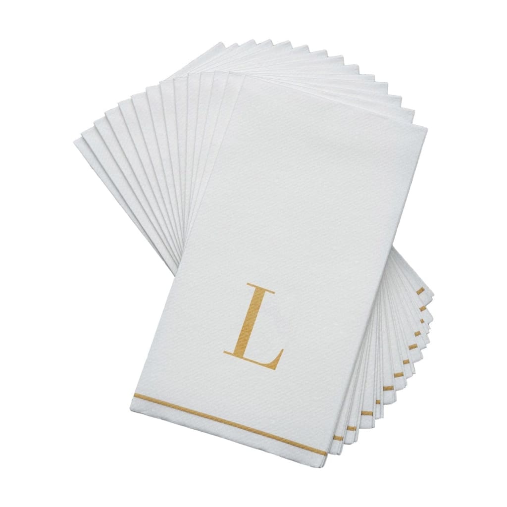 Luxe Party NYC Napkins 14 Guest Napkins - 4.25" x 7.75" Gold Monogram Paper Disposable Napkins Letter L