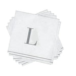 Luxe Party NYC Napkins 16 Cocktail Napkins - 5" x 5" Letter L Silver Monogram Cocktail Paper Disposable Napkins