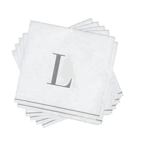 Luxe Party NYC Napkins 16 Cocktail Napkins - 5" x 5" Letter L Silver Monogram Cocktail Paper Disposable Napkins