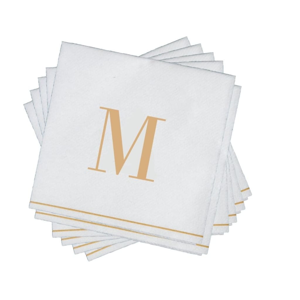 Luxe Party NYC Napkins 16 Cocktail Napkins - 5" x 5" Copy of Letter M Gold Monogram Paper Disposable Napkins