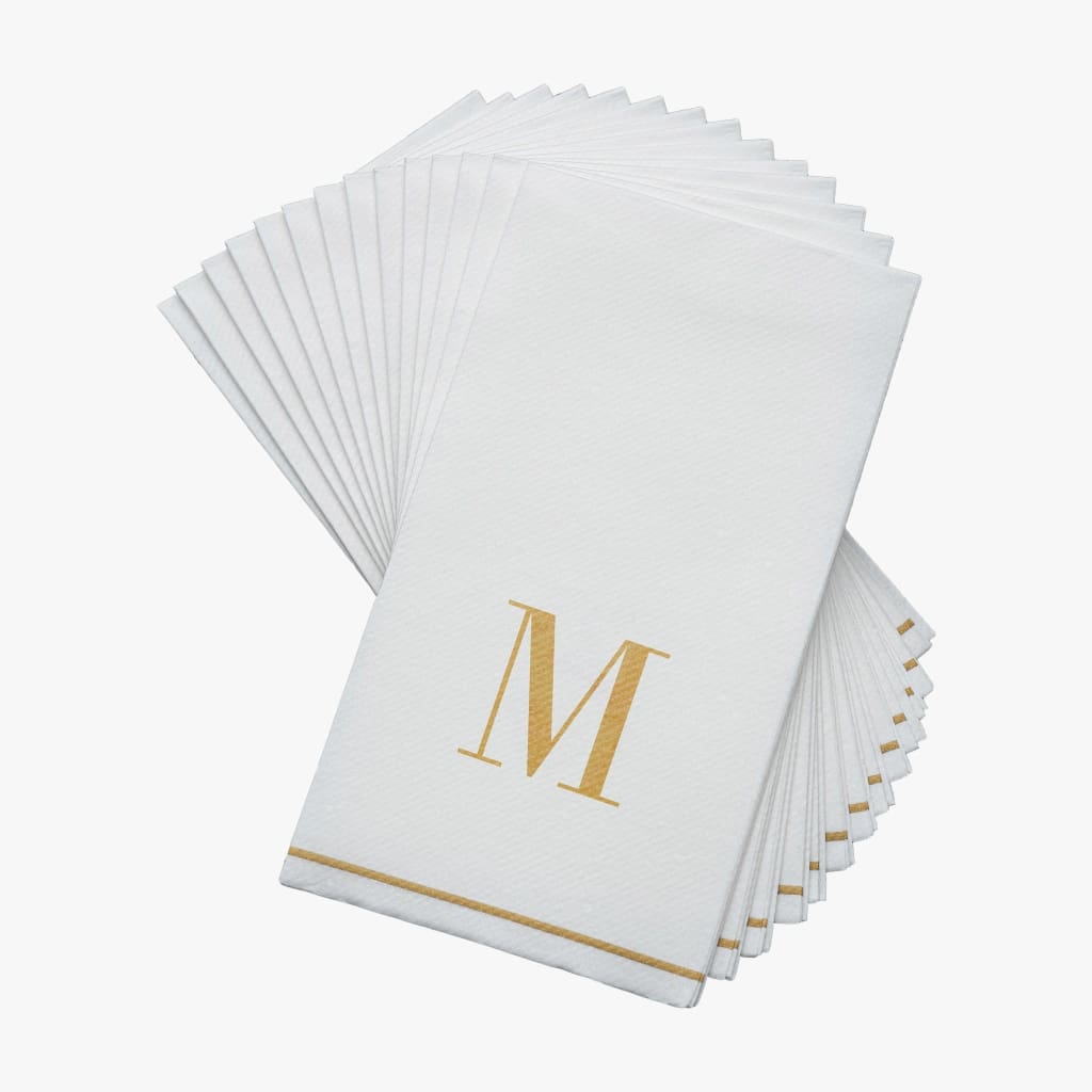 Luxe Party NYC Napkins 14 Guest Napkins - 4.25" x 7.75" Gold Monogram Paper Disposable Napkins Letter M