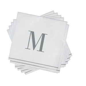 Luxe Party NYC Napkins Letter M Silver Monogram Cocktail Paper Disposable Napkins