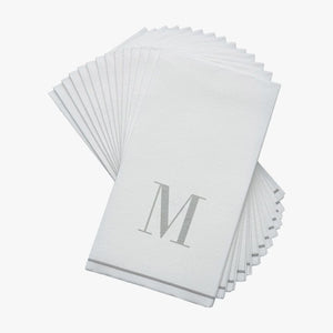 Luxe Party NYC Napkins 14 Guest Napkins - 4.25" x 7.75" Silver Monogram Paper Disposable Napkins Letter M