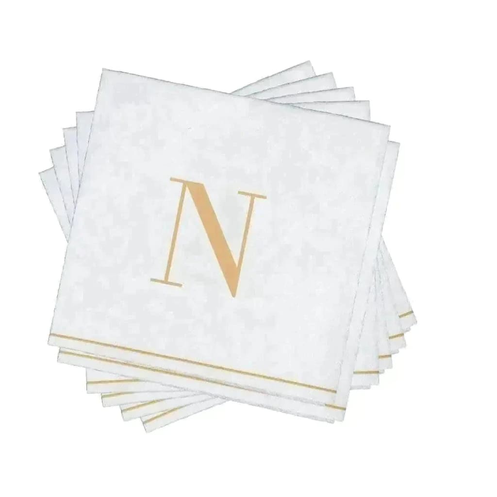 Luxe Party NYC Napkins 16 Cocktail Napkins - 5" x 5" Copy of Letter N Gold Monogram Paper Disposable Napkins