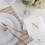 Luxe Party NYC Napkins 16 Cocktail Napkins - 5" x 5" Copy of Letter N Gold Monogram Paper Disposable Napkins