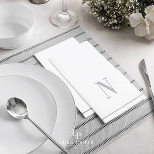 Luxe Party NYC Napkins 14 Guest Napkins - 4.25" x 7.75" Letter N Silver Monogram Paper Disposable Napkins