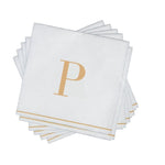 Luxe Party NYC Napkins 16 Cocktail Napkins - 5" x 5" Copy of Letter P Gold Monogram Paper Disposable Napkins