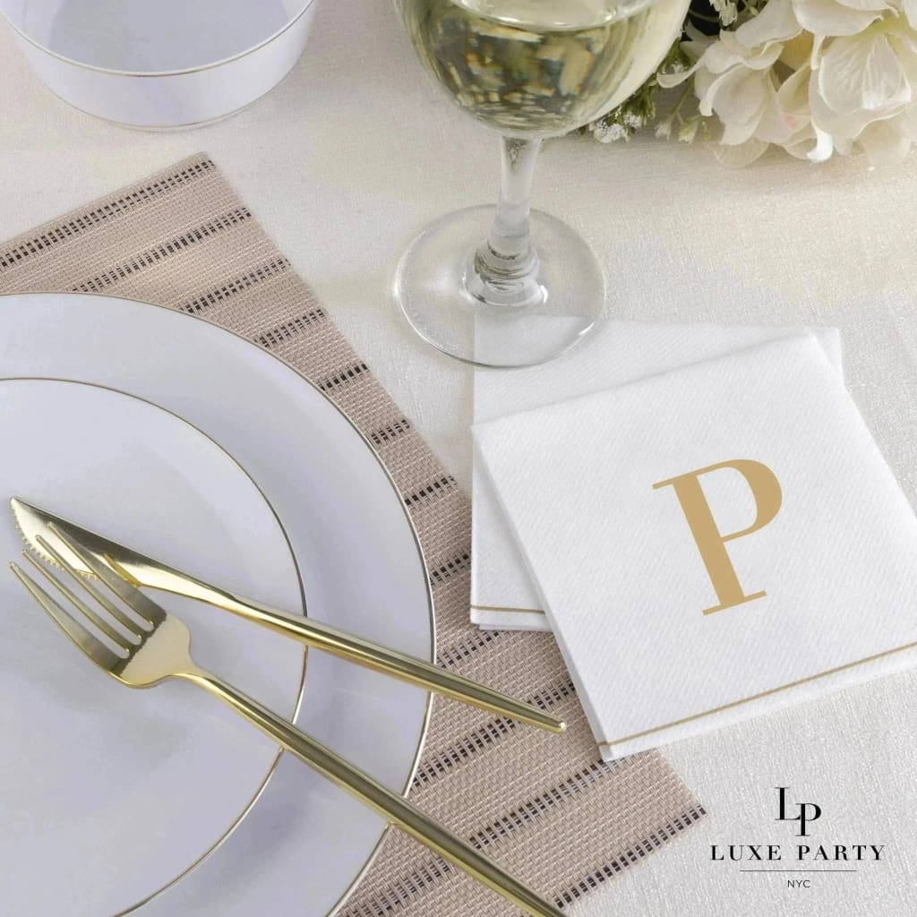 Luxe Party NYC Napkins 16 Cocktail Napkins - 5" x 5" Copy of Letter P Gold Monogram Paper Disposable Napkins
