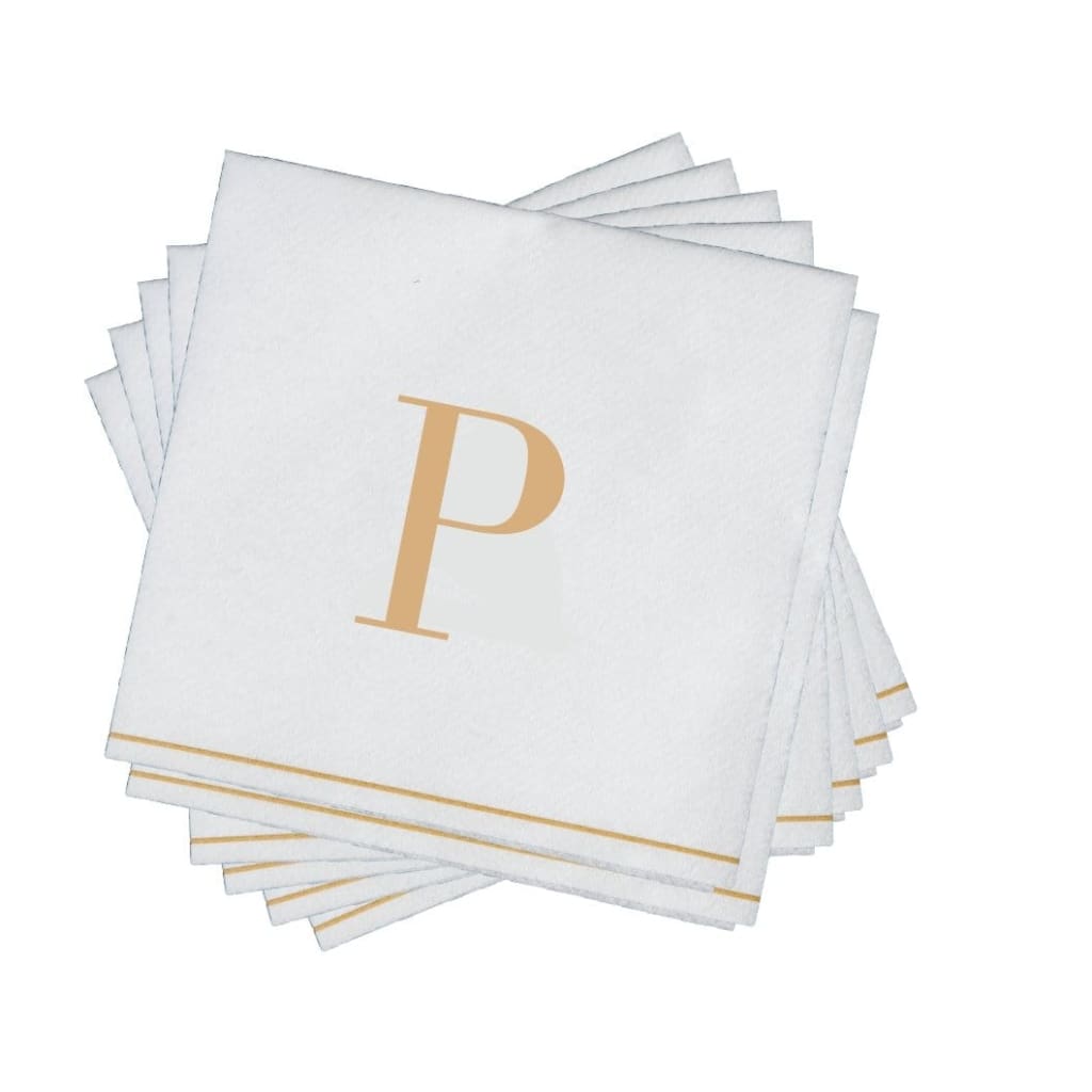 Luxe Party NYC Napkins 16 Guest Napkins - 5" x 5" Gold Monogram Paper Disposable Napkins Letter P