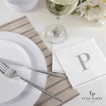 Luxe Party NYC Napkins 16 Cocktail Napkins - 5" x 5" Letter P Silver Monogram Cocktail Paper Disposable Napkins