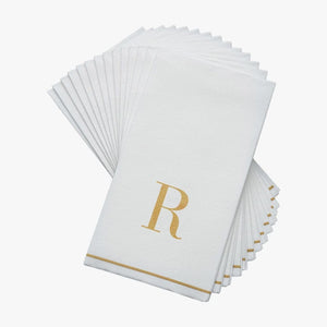 Luxe Party NYC Napkins 14 Guest Napkins - 4.25" x 7.75" Gold Monogram Paper Disposable Napkins Letter R