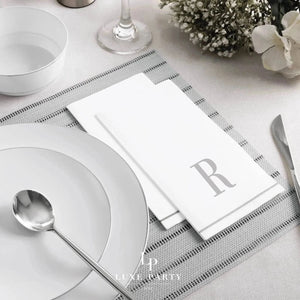 Luxe Party NYC Napkins 14 Guest Napkins - 4.25" x 7.75" Letter R Silver Monogram Paper Disposable Napkins