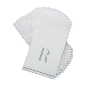 Luxe Party NYC Napkins 14 Guest Napkins - 4.25" x 7.75" Silver Monogram Paper Disposable Napkins Letter R