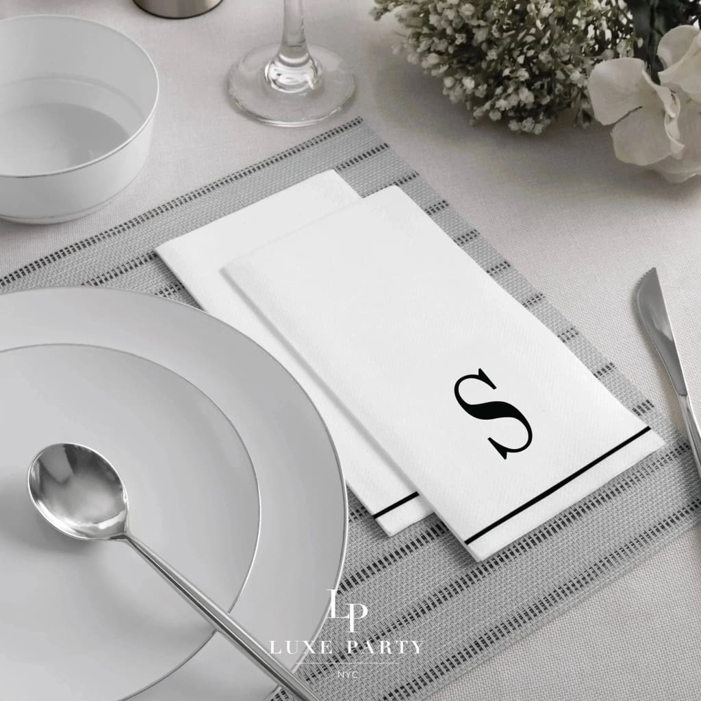 Luxe Party NYC Napkins Black Monogram Paper Disposable Napkins Letter S