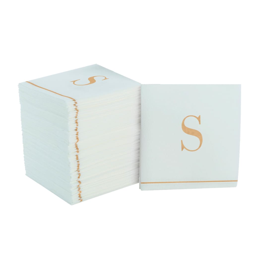 Letter S Gold Monogram Paper Disposable Cocktail Napkins | 16 Napkins - 16 Cocktail Napkins - 5 x 5 - Napkins