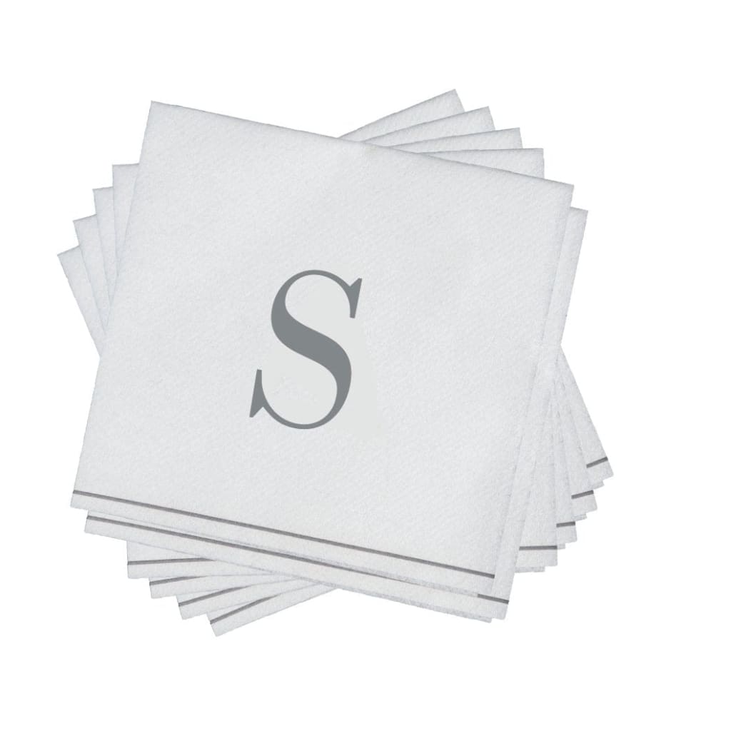 Luxe Party NYC Napkins 16 Cocktail Napkins - 5" x 5" Letter S Silver Monogram Cocktail Paper Disposable Napkins