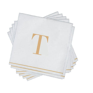 Luxe Party NYC Napkins 16 Cocktail Napkins - 5" x 5" Copy of Letter T Gold Monogram Paper Disposable Napkins