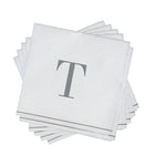 Luxe Party NYC Napkins 16 Cocktail Napkins - 5" x 5" Letter T Silver Monogram Cocktail Paper Disposable Napkins