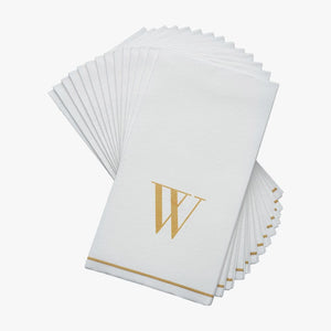 Luxe Party NYC Napkins 14 Guest Napkins - 4.25" x 7.75" Letter W Gold Monogram Paper Disposable Dinner Napkins | 14 Napkins