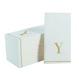Luxe Party NYC Napkins 14 Guest Napkins - 4.25" x 7.75" Letter Y Gold Monogram Paper Disposable Napkins