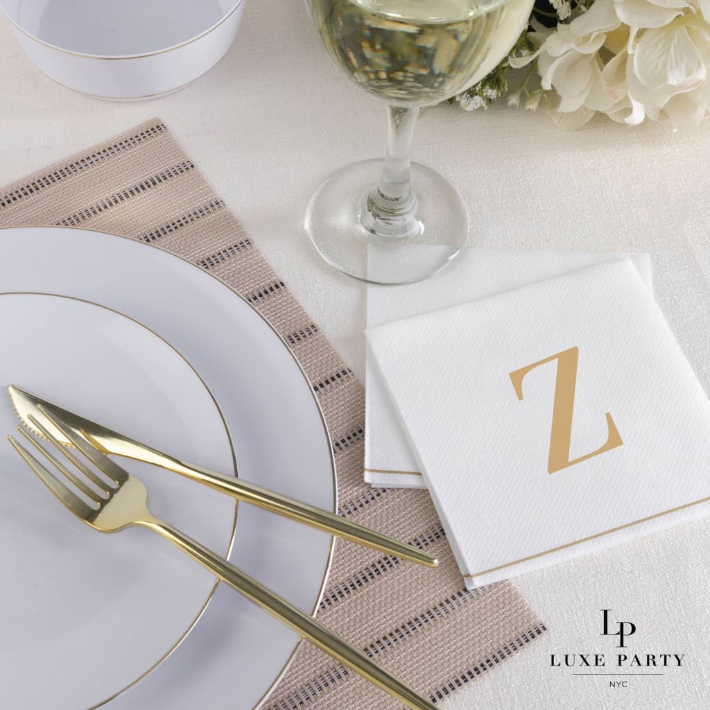 Luxe Party NYC Napkins 16 Cocktail Napkins - 5" x 5" Copy of Letter Z Gold Monogram Paper Disposable Napkins