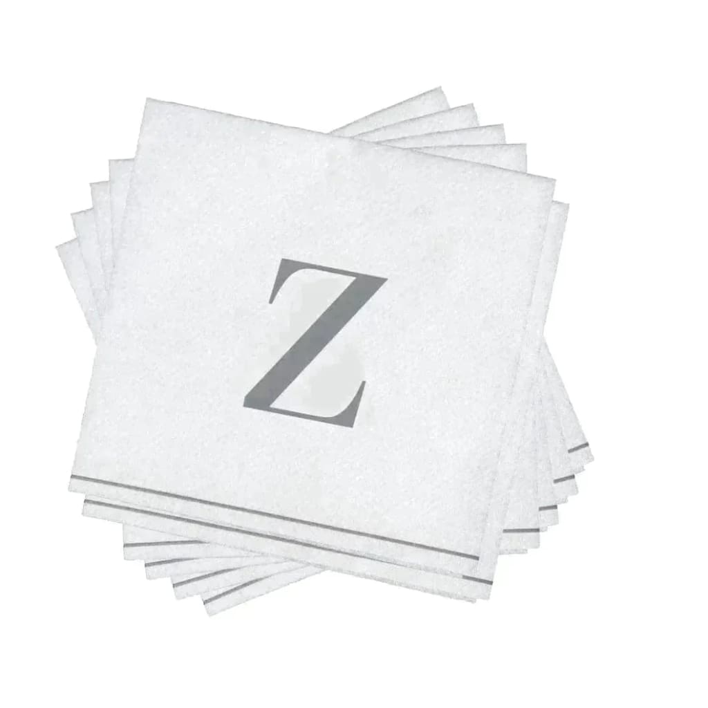 Luxe Party NYC Napkins 16 Cocktail Napkins - 5" x 5" Letter Z Silver Monogram Cocktail Paper Disposable Napkins