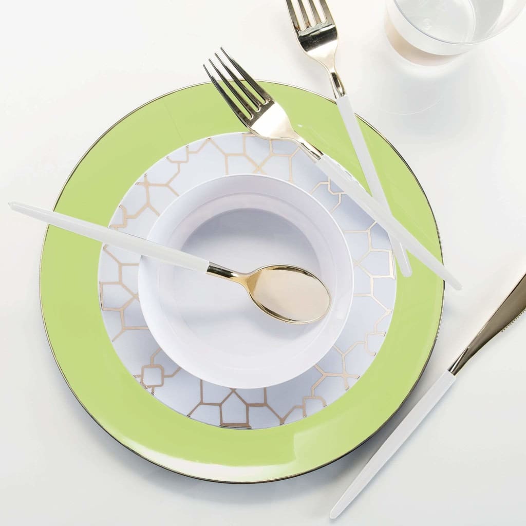 Lime • Gold Round Plastic Plates | 10 Pack - Luxe Party NYC