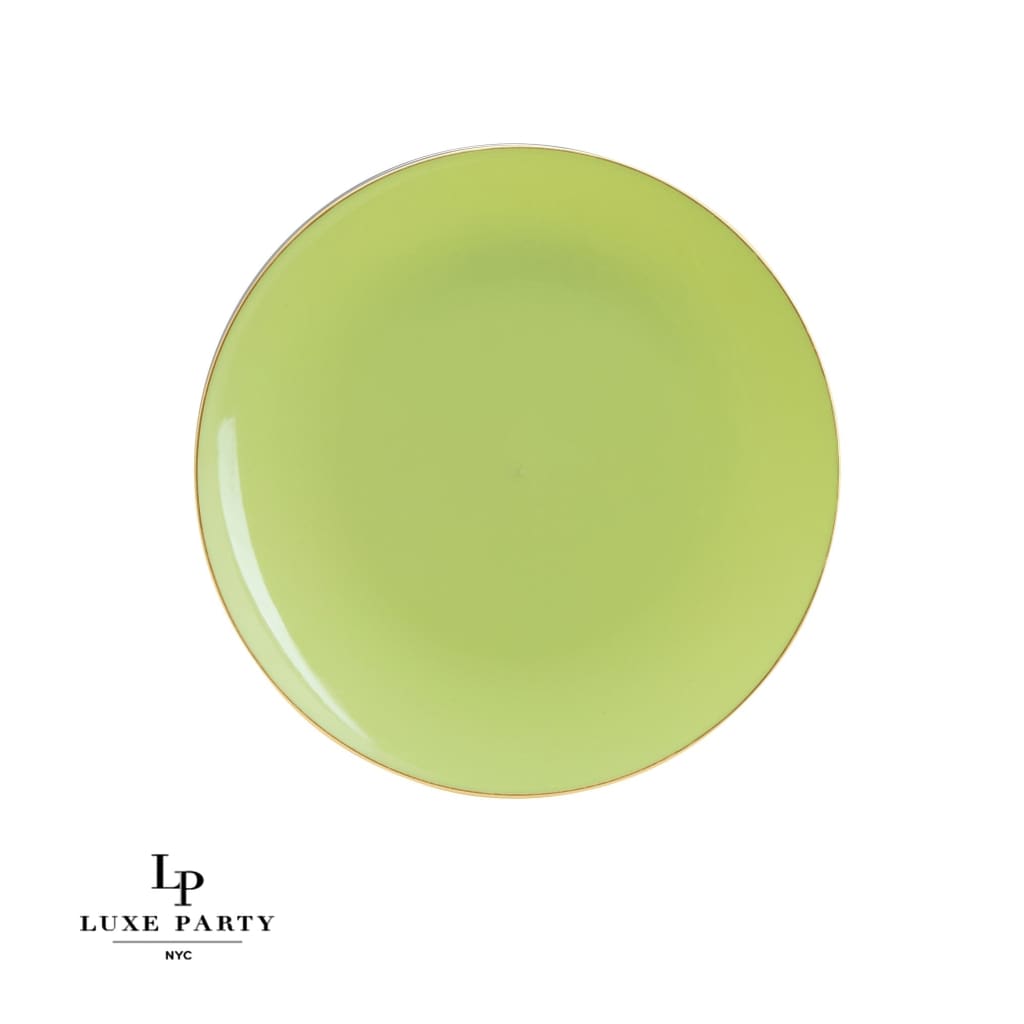 Round Accent Plastic Plates Lime • Gold Round Plastic Plates | 10 Pack