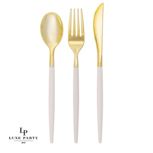 Luxe Party NYC Two Tone Cutlery Linen • Gold Plastic Cutlery Set | 32 Pieces