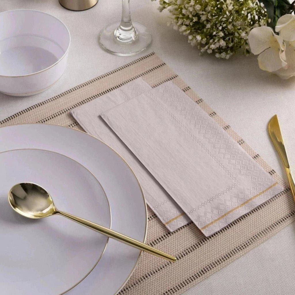 Luxe Party NYC Napkins 16 Dinner Napkins - 4.25" x 7.75" Linen with Gold Stripe Paper Napkins - 3 available sizes