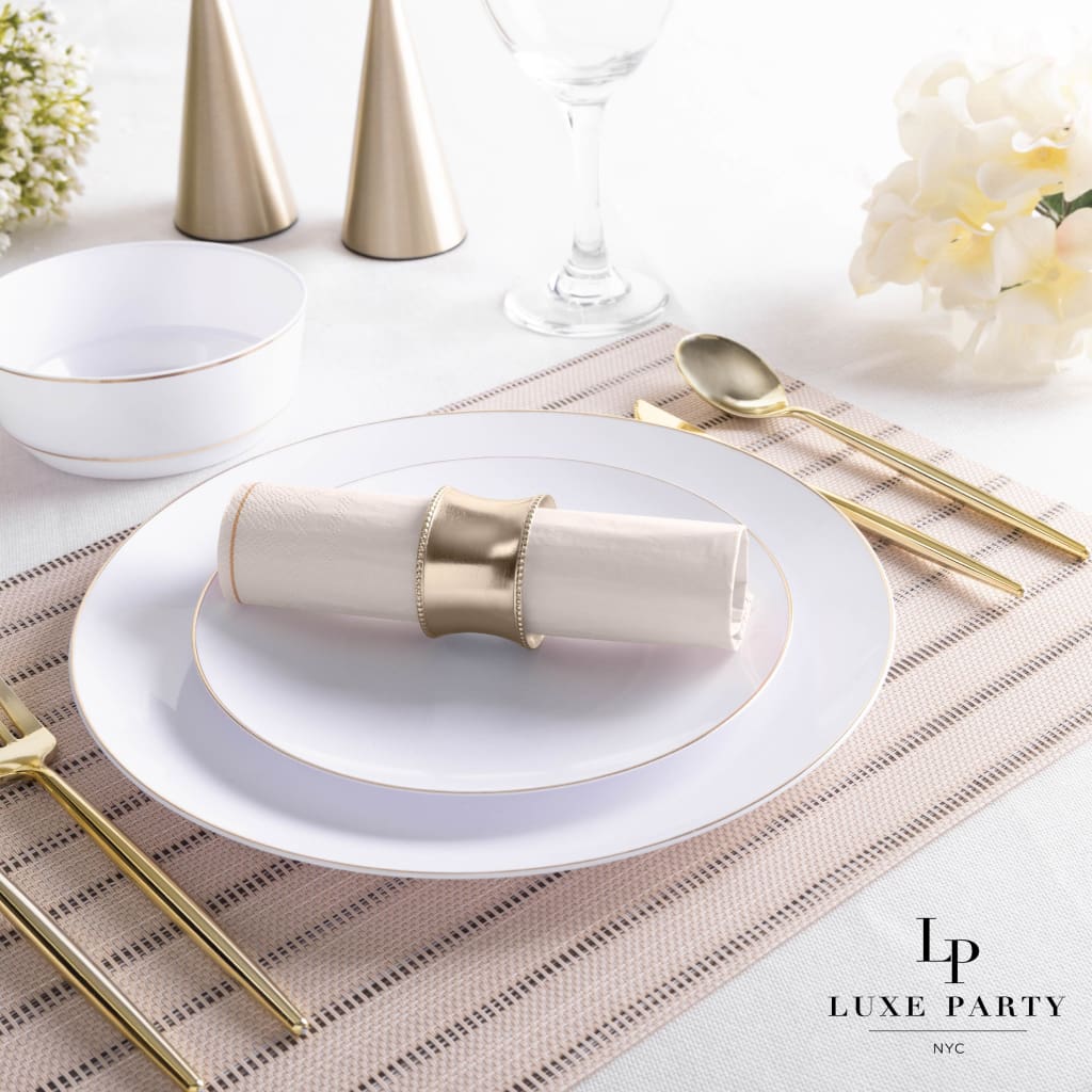 Linen with Gold Stripe Lunch Napkins | 20 Napkins - 20 Lunch Napkins - 6.5 x 6.5 - Napkins