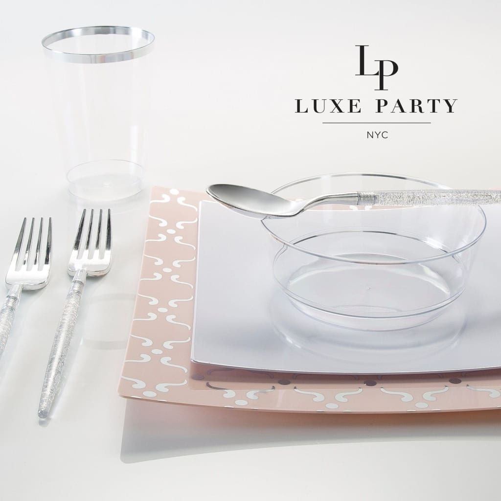 Luxe Tumblers Tumblers Luxe 9 Oz Clear Plastic • Silver Plastic Tumblers | 20 Tumblers