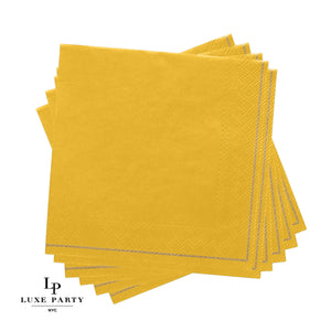 Luxe Party NYC Napkins 20 Lunch Napkins - 6.5" x 6.5" Yellow with Gold Stripe Lunch Napkins | 20 Napkins