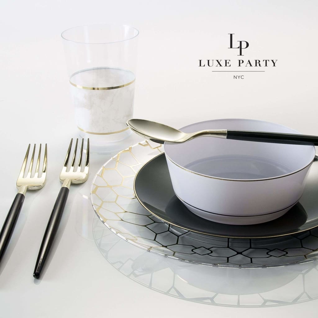 Luxe Party NYC Tumblers 12 oz Round Marble • Gold Plastic Tumblers | 10 Tumblers