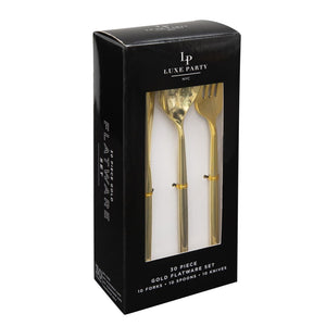 Luxe Party NYC Two Tone Cutlery Matrix Gold Plastic Cutlery Set | 30 Pieces