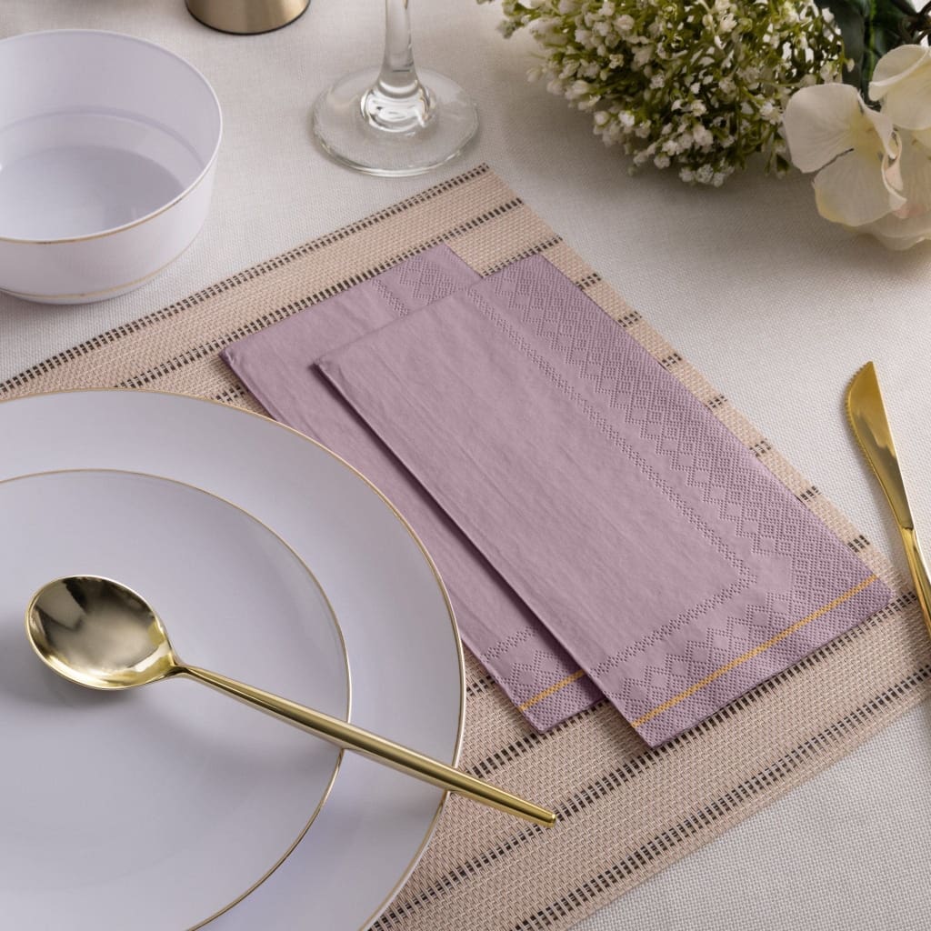 Luxe Party NYC Napkins 16 Dinner Napkins - 4.25" x 7.75" Mauve with Gold Stripe Paper Napkins - 3 available sizes