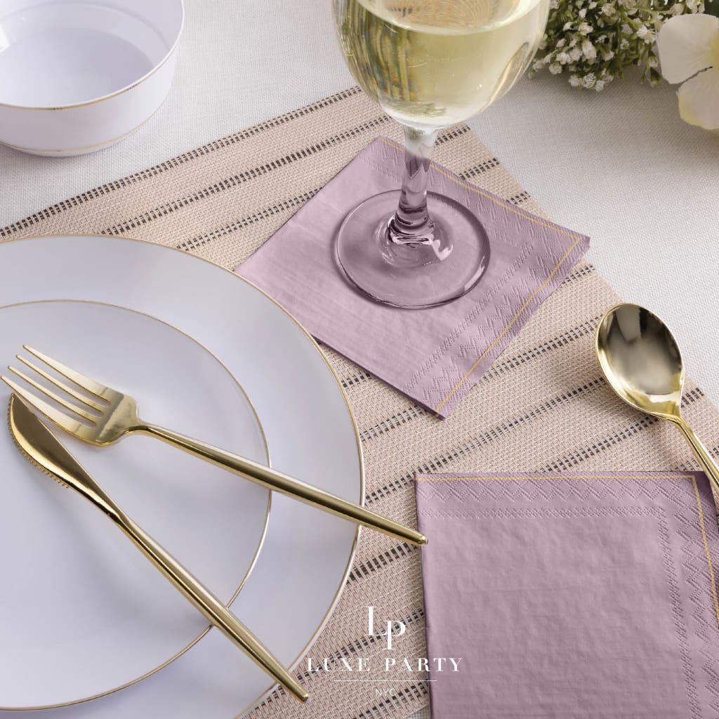 Mauve with Gold Stripe Paper Cocktail Napkins | 20 Napkins - 20 Beverage Napkins - 5 x 5 - Napkins