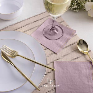 Mauve with Gold Stripe Paper Cocktail Napkins | 20 Napkins - 20 Beverage Napkins - 5 x 5 - Napkins