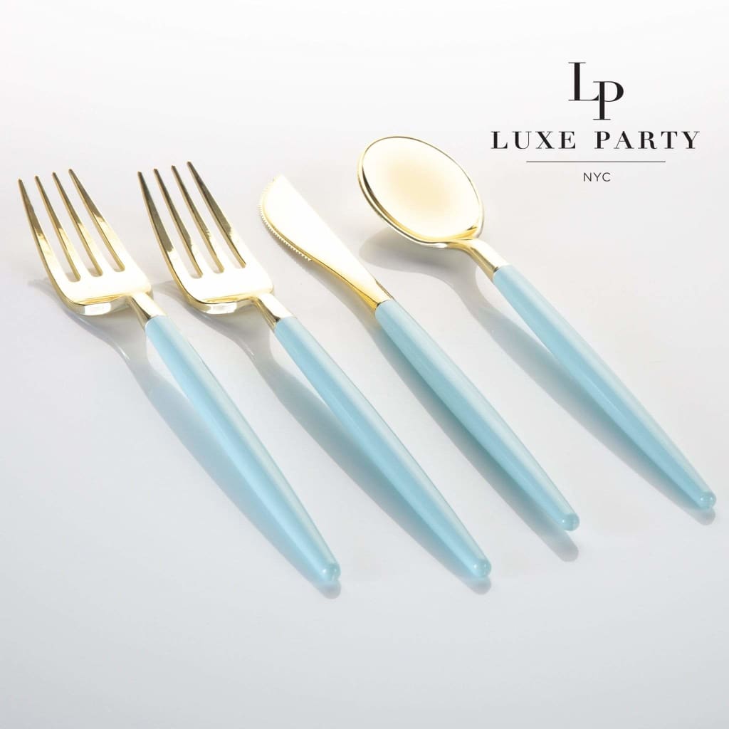Luxe Party NYC Two Tone Cutlery Mint • Gold Plastic Cutlery Set | 32 Pieces