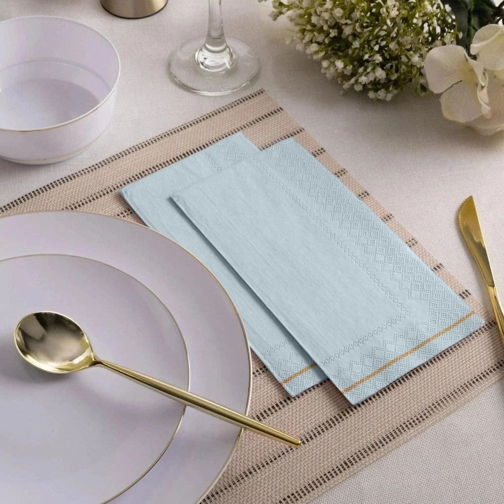 Luxe Party NYC Napkins 16 Dinner Napkins - 4.25" x 7.75" Mint with Gold Stripe Paper Napkins - 3 available sizes