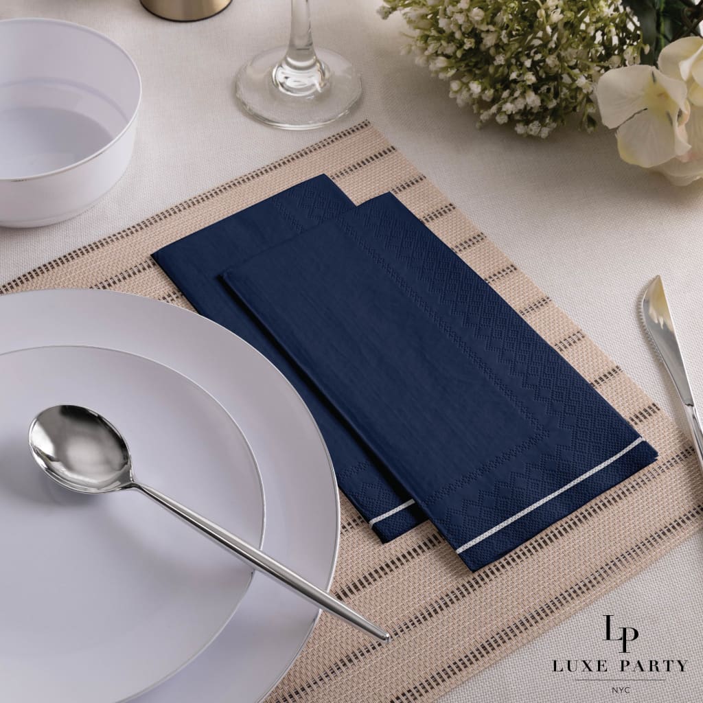 Navy and Silver Stripe Guest Paper Napkins | 16 Napkins - 16 Dinner Napkins - Napkins