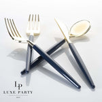 Luxe Party NYC Two Tone Cutlery Navy • Gold Plastic Cutlery Set | 32 Pieces